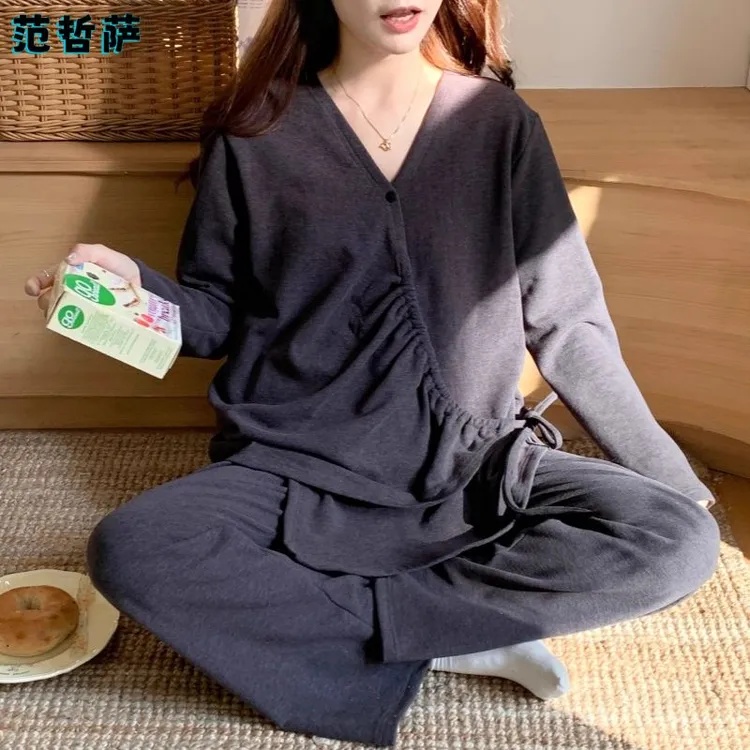 德绒月子服11月份秋冬季产后加绒加厚绵羊绒大码孕妇睡衣产妇哺乳