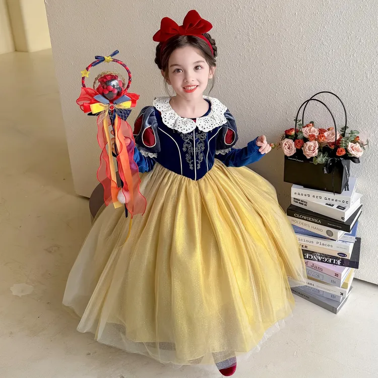 高档宝宝白雪公主长袖连衣裙小女孩春秋洋气可爱蛋糕网纱裙小礼服