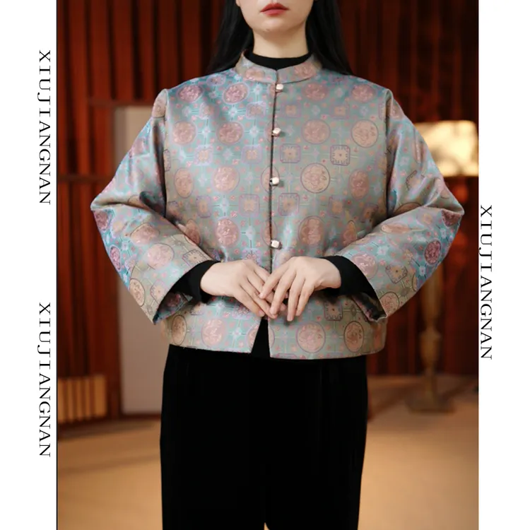 【大胡子肉肉】88147-新中式90白鹅绒服盘扣立领秋冬款短款上衣保暖羽绒外套女款