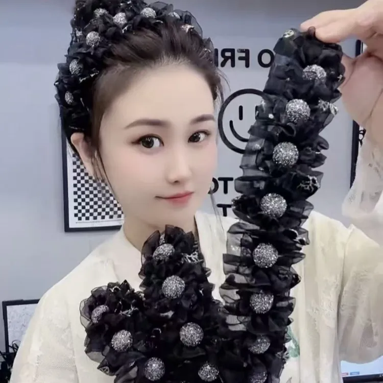 轻纱8球双层花边发箍洋气高颅顶网红爆款发卡砂糖球球防滑齿