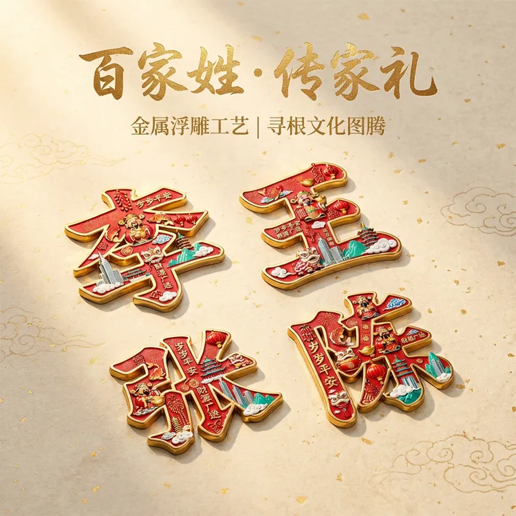 【新款】百家姓文创金属磁吸冰箱贴创意纪念装饰品送纪念伴手礼门贴