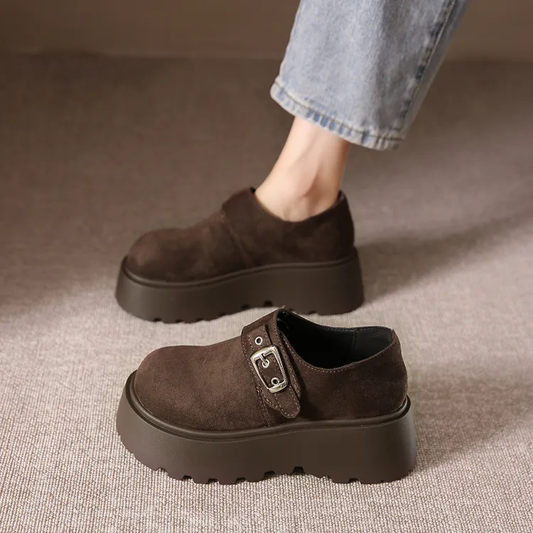 松糕厚底勃肯鞋女2025秋冬新款爆款复古乐福鞋一脚蹬增高时尚单鞋