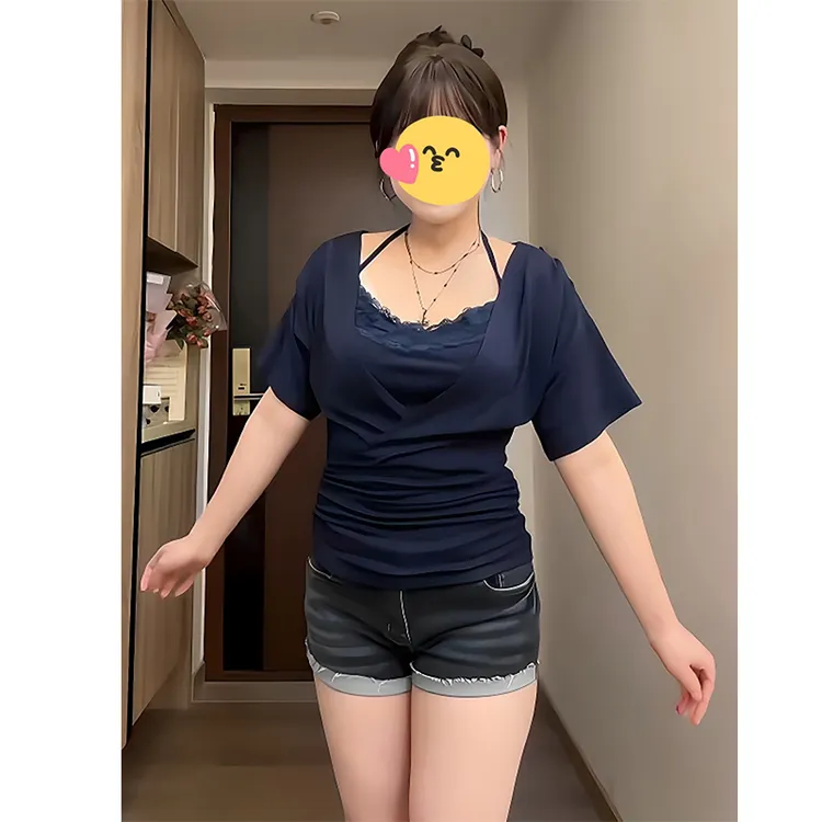 大码胖MM藏蓝色两件套正肩短袖T恤女2025新款夏季小众设计感上衣