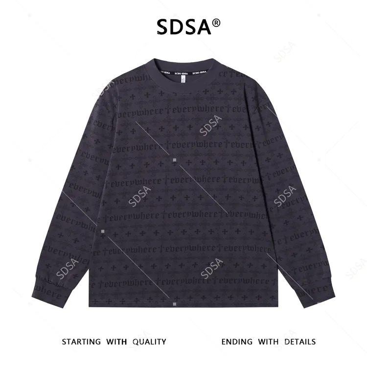 SDSA男士秋冬新款痞帅男装撞色条纹字母十字圆领长袖T恤百搭时尚