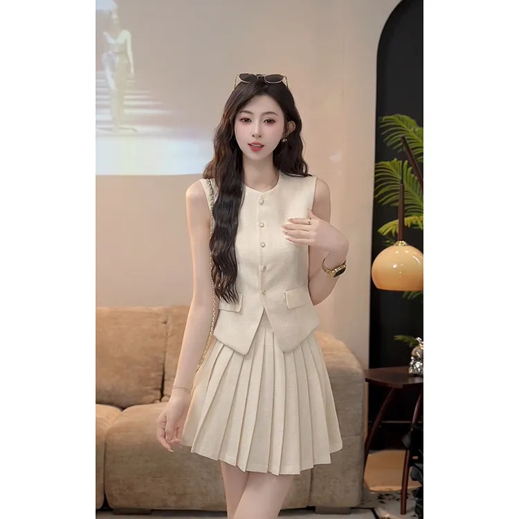 YUANLIANSU/圆脸酥【小檀梨花】气质小香风马甲+高腰半身裙两件套女