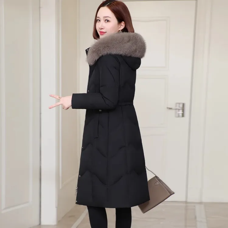 2025年新款羽绒服女中长款白鸭绒妈妈冬季长过膝狐狸毛领保暖外套
