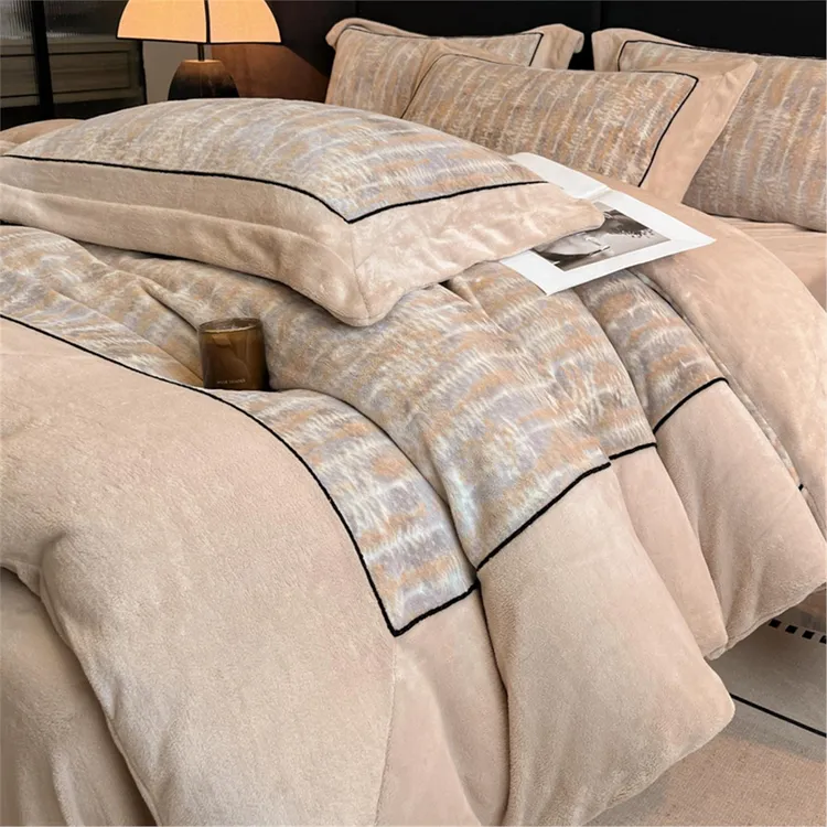 罗莱雅致家纺现代轻奢牛奶绒保暖被罩单件冬季双面绒加厚四件套高