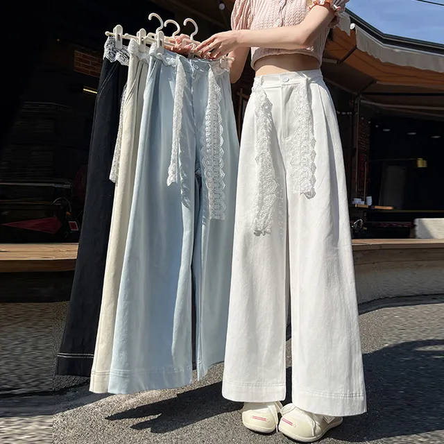 复古洗水棉阔腿裤女夏薄款小个子松紧高腰显瘦宽松休闲九分直筒裤