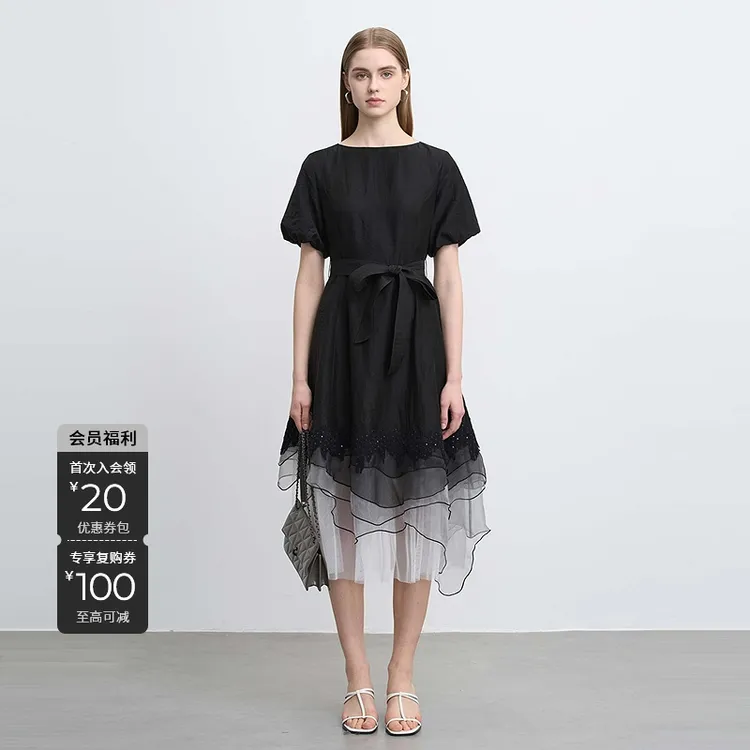 S·DEER【流动金属】圣迪奥显瘦法式洋气百搭收腰连衣裙S252Z1201