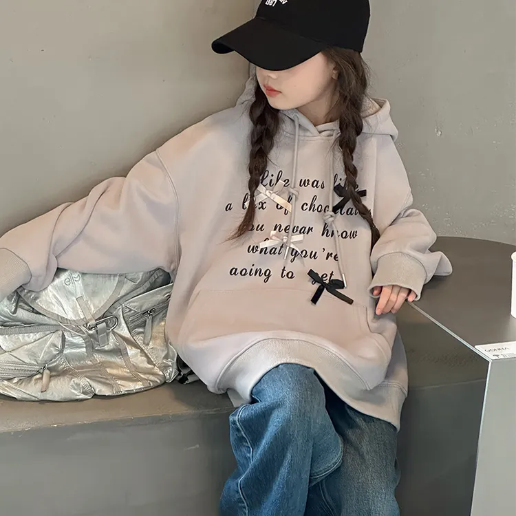 女童秋季卫衣2025年秋季加绒新款女童连帽字母卫衣印花宽松63053
