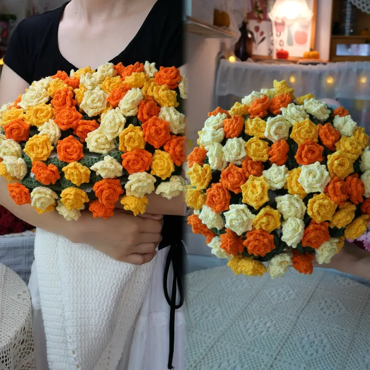 多色尖角玫瑰花束毯子材料包可做直径110cm左右72朵花雪妃尔毛线