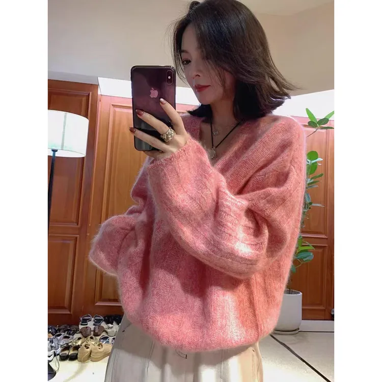韩系高级感软糯毛衣女秋装2025新款宽松显瘦套头毛针织衫长袖上衣