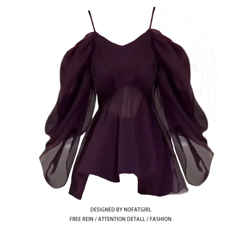 大码胖MM法式纯欲风一字肩吊带小衫女夏新款收腰显瘦绝美露肩上衣