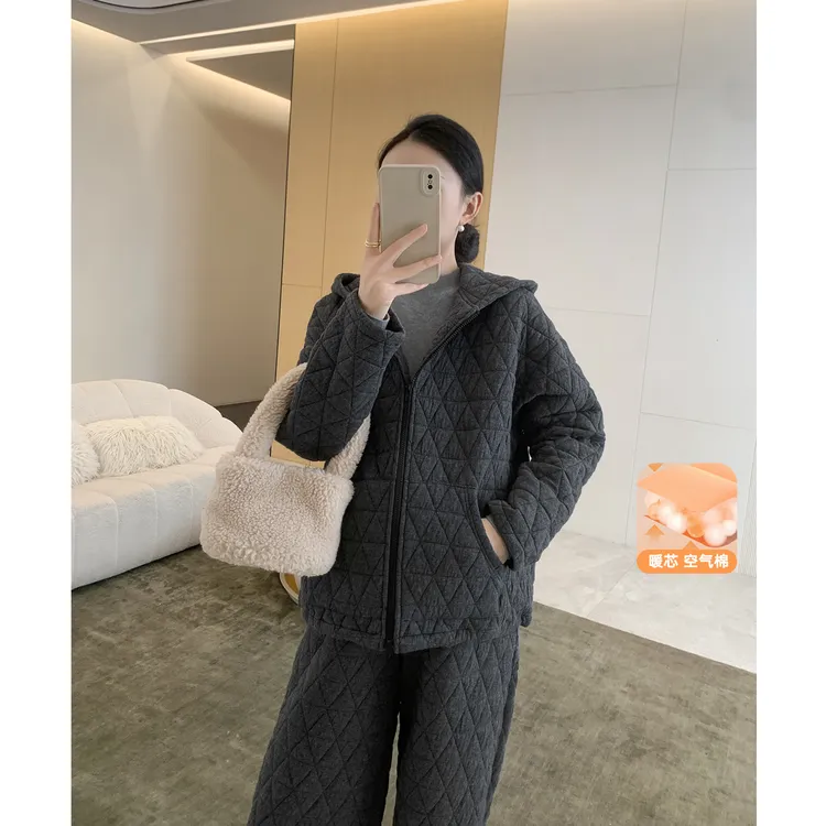 ZMA孕妇装【菱格纹套装】棉服2025秋冬新款连帽外套冬季保暖两件套
