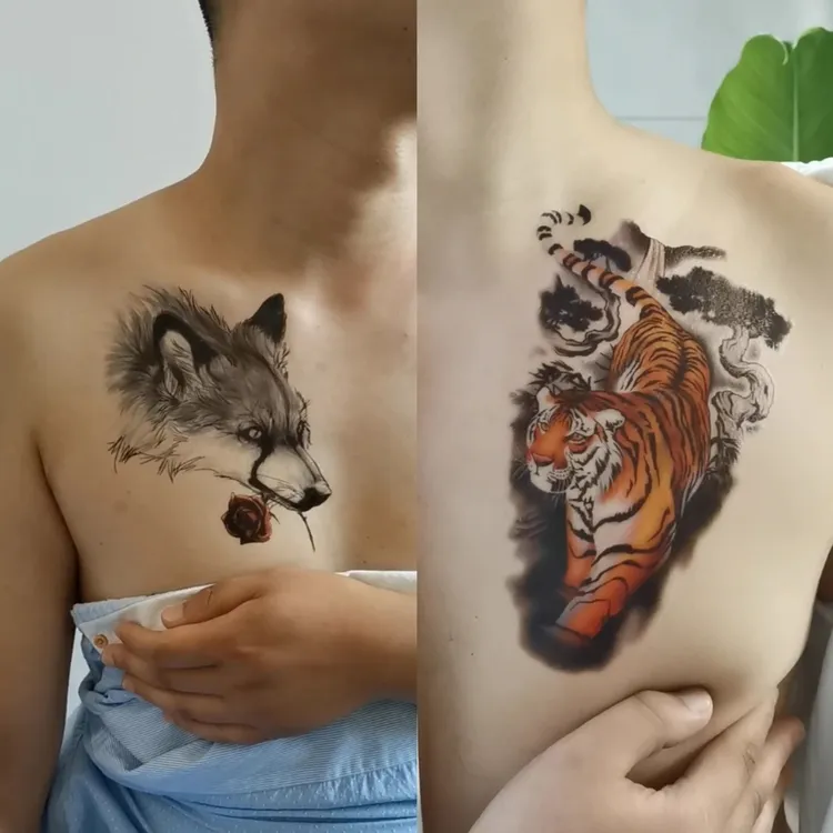 纹艾美防水防汗半永久彩色半臂纹身贴纸持久逼真男新款创意时尚