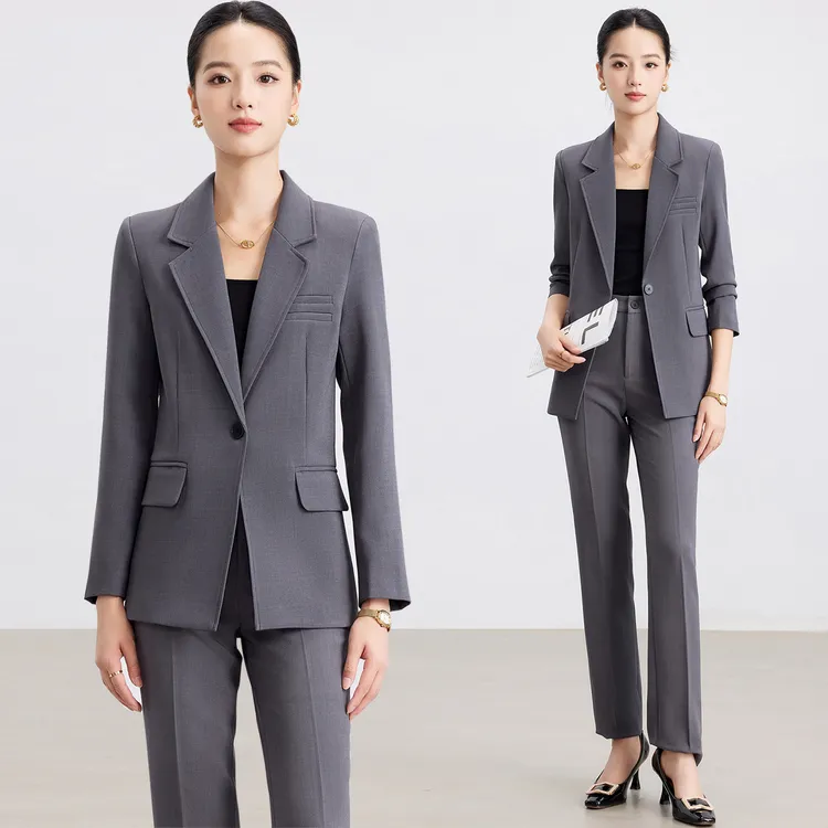 灰色西装套装女秋冬高级感气质女神范通勤面试正装工作服西服外套
