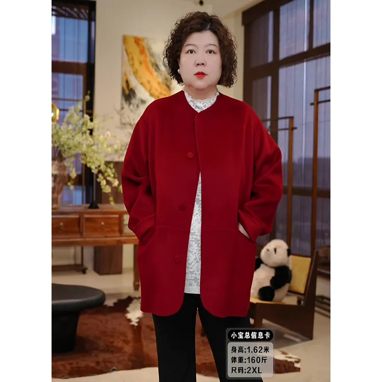 金雀绫【米兰之夜】设计师款气质圆领加宽加大毛呢外套SZAK3MDMH112