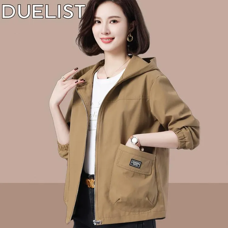 DUELIST女休闲大码宽松连帽时尚短外套新款中老年妈妈装减龄夹克