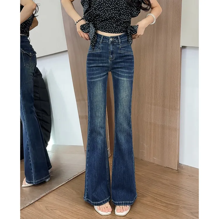 193复古修身微喇牛仔裤女夏季2025设计感裤子小个子弹力喇叭裤
