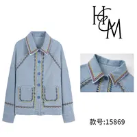 HUIERMAN/慧尔曼时尚设计款琥珀流光复古提花刺绣牛仔外套【15869】