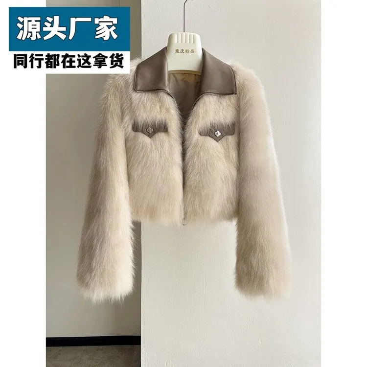 梵乐芬秋冬2025新款名媛小香风皮草女短款方领仿狐狸毛长袖奢侈网