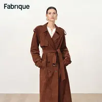 Fabrique Tilda【肉桂拿铁】秋冬重磅仿麂皮绒双排扣配腰带长款风衣