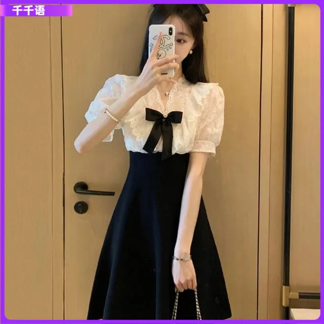 I大码胖mm小香风法式连衣裙夏季遮肉显瘦气质名媛感拼接短裙女l