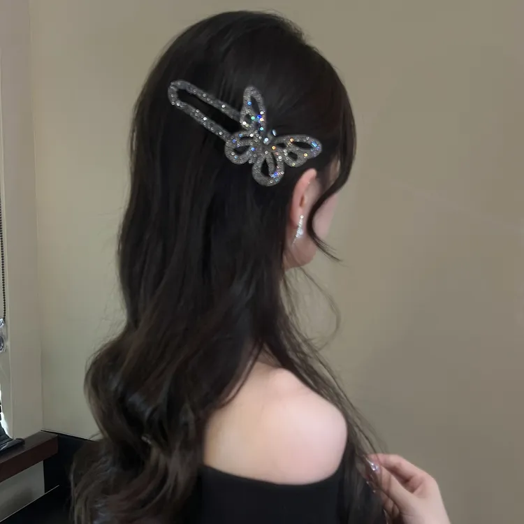 轻奢碎钻蝴蝶鸭嘴夹百搭显气质后脑勺懒人盘发神器一字夹