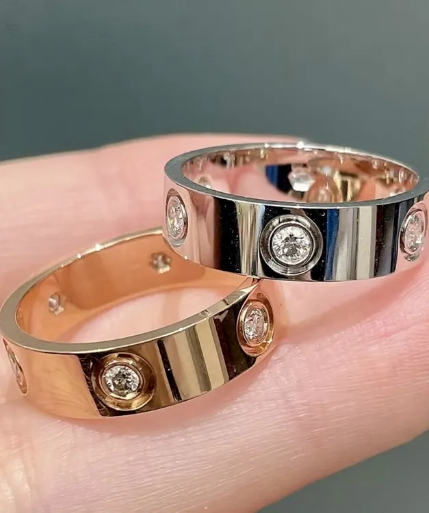 钛钢莫桑石戒指 经典款男女戒指男戒对戒情侣镶嵌时尚百搭轻奢