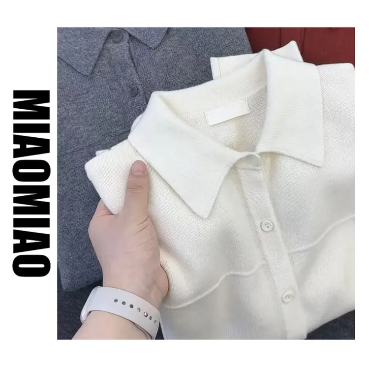 【大码】新款柔软加厚polo单排扣衬衫款针织开衫时尚休闲纯色5001