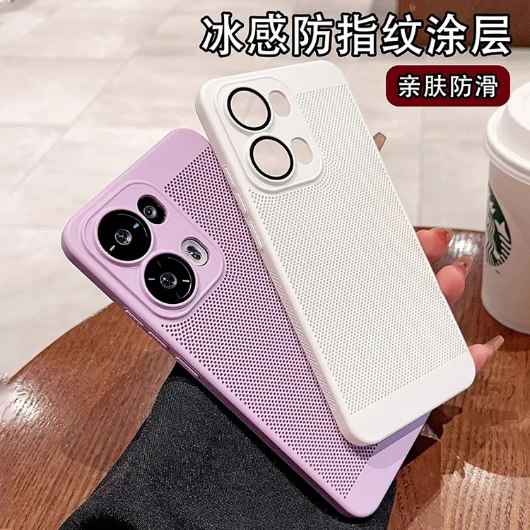 适用oppoReno13pro手机壳带镜头膜reno13透气散热网孔Reno14全包