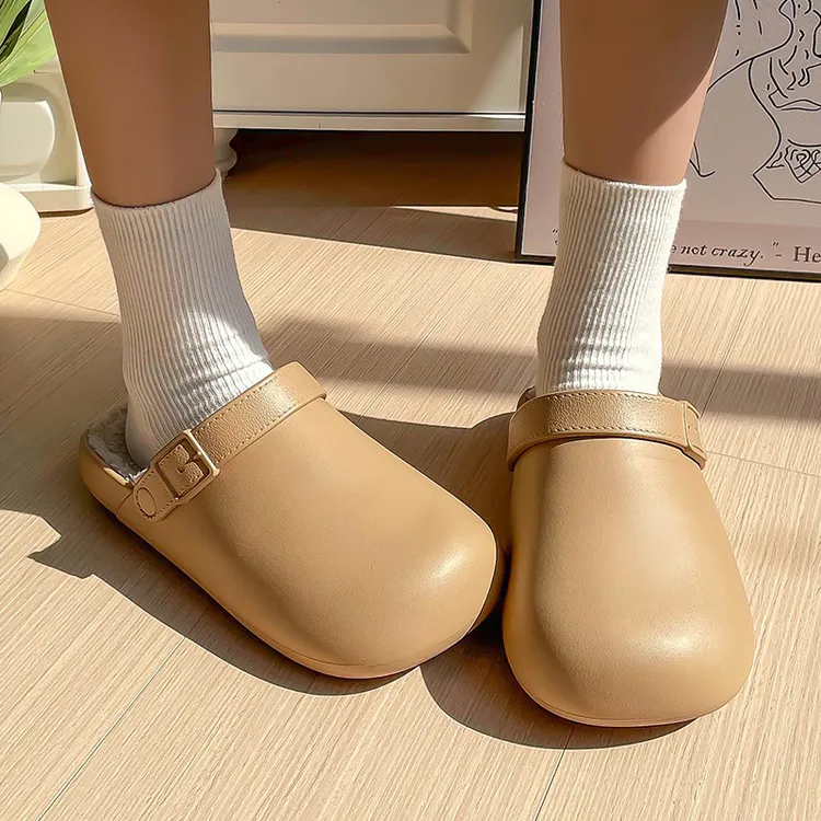 厚底棉拖鞋女秋冬季2025新款勃肯防水加绒防滑室内家居棉拖男外穿