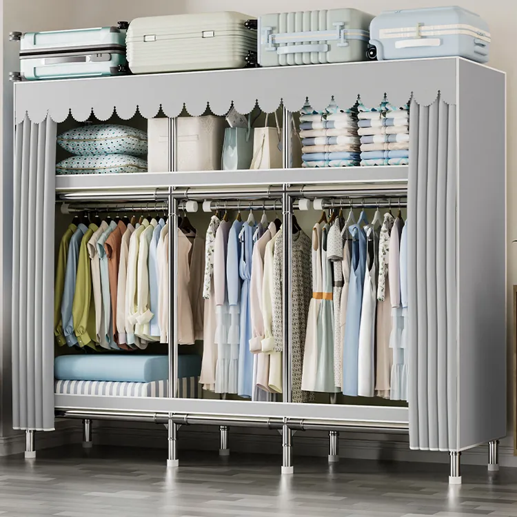 简易衣柜家用卧室出租房简约衣橱加厚加固钢管结实耐用组装收纳柜
