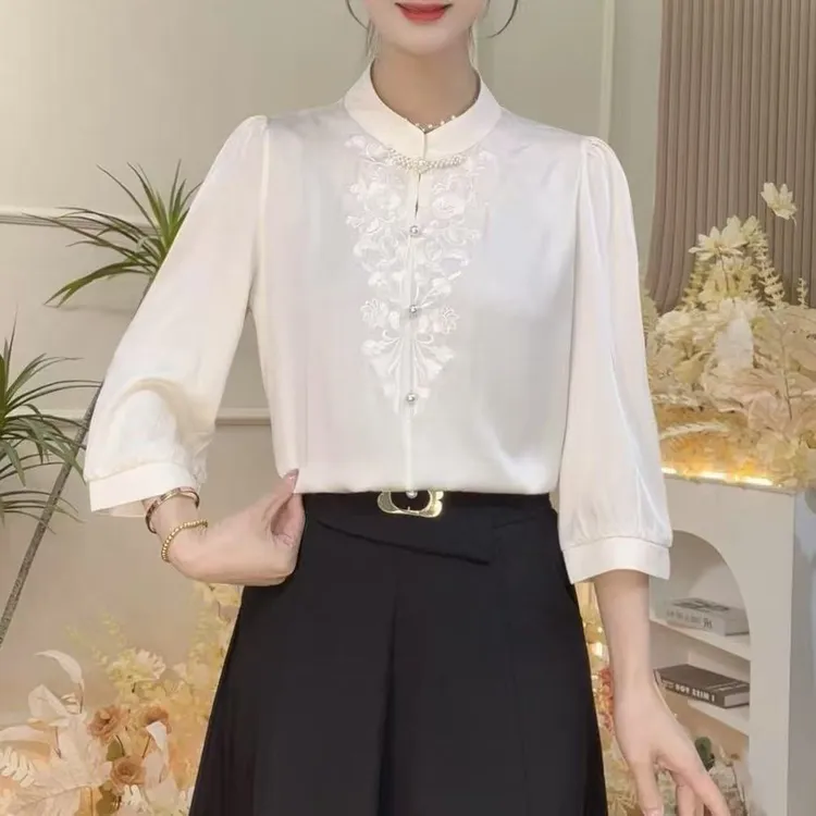2025款常规七分袖春秋刺绣休闲风衬衫小衫女装春季秋季甜辣风2132