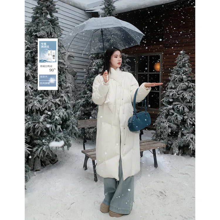 PRASE【保命暖炉】90白鸭绒微胖显瘦冬围巾领长款羽绒服PR510B07