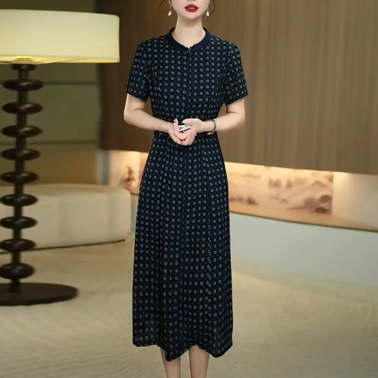 贵夫人气质连衣裙女2025夏季新款妈妈装遮肚子修身显瘦中长款裙子