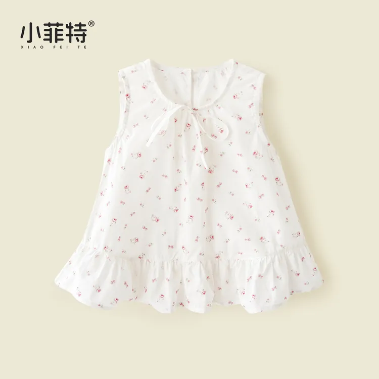 小菲特夏季新款女童纯棉无袖上衣洋气小女孩薄款娃娃衫YNYX52049