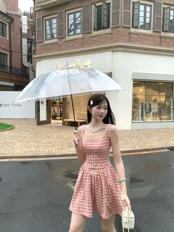 EIA一尧【甜心雪莉玫】夏日韩系miu系格纹连衣裙气质俏皮少女显瘦裙