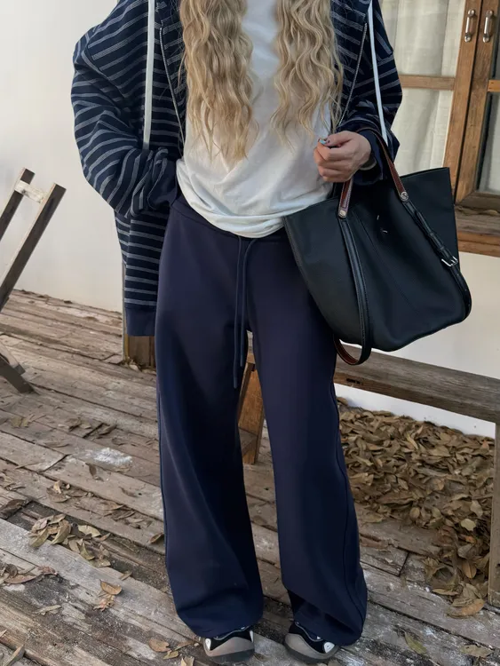 HELLOTANGO《比例魔法》秋冬松紧显瘦百搭直筒薄绒加厚休闲裤55767#