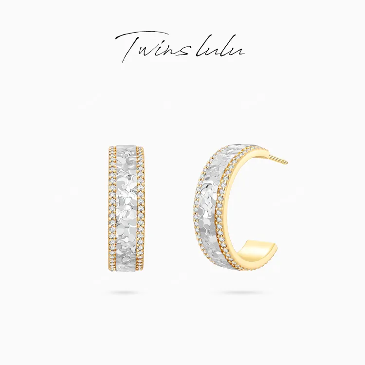 TWINS LULU 【银月】圣诞节明星同款高级感双色碎冰耳环TSL2933