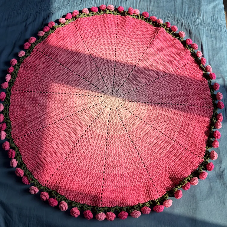 【成品】纯手工钩织渐变玫瑰花编织毯子小红书同款披肩盖毯diy礼物