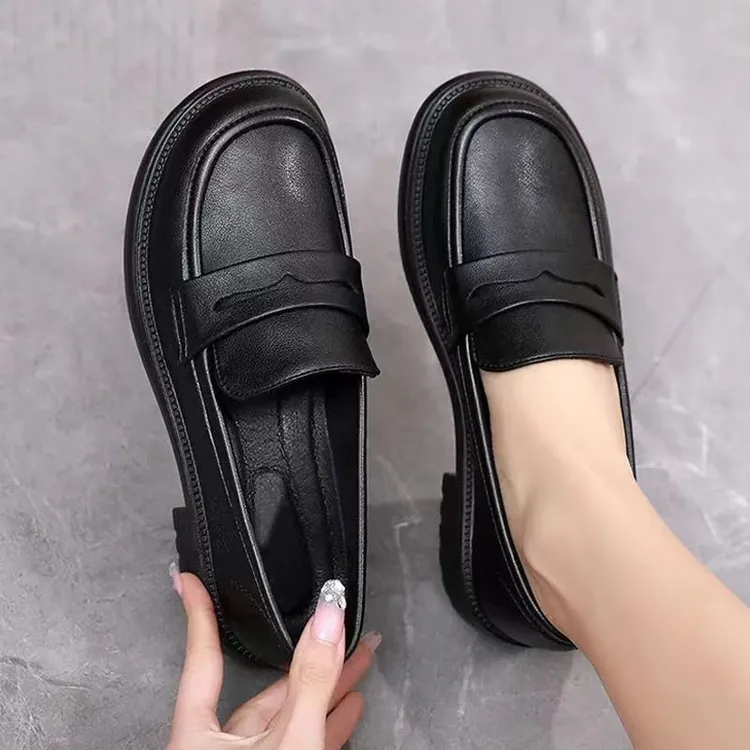 (真软皮撤柜)2025春季新款女英伦风时尚百搭舒适乐福鞋软底软面