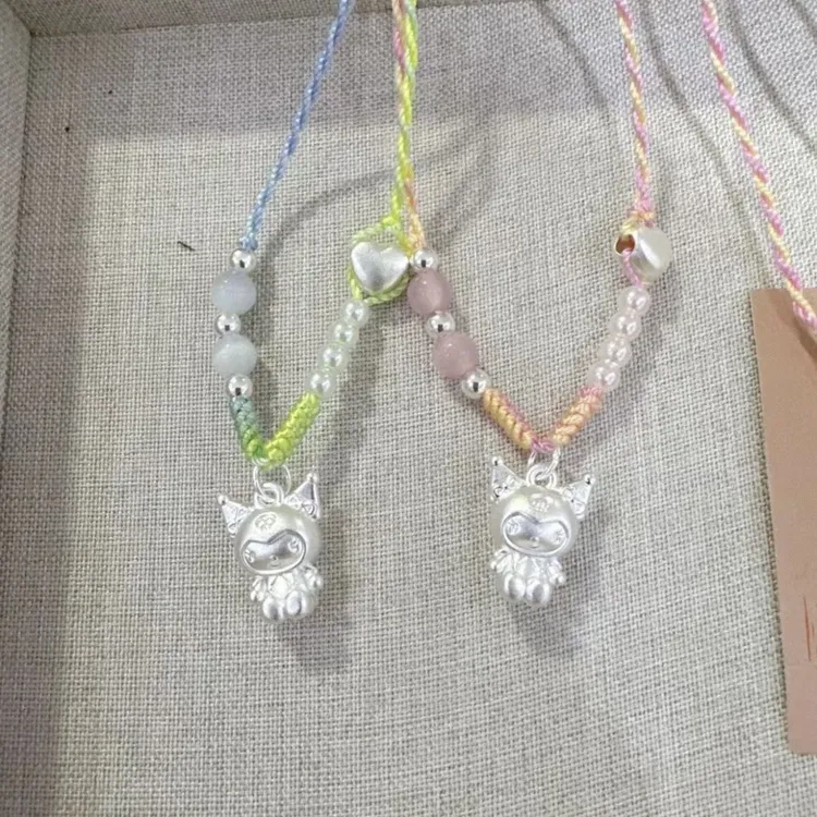 吊坠足银 足银999库洛米项链纯银爱心手工编绳项链送女友宝宝礼物