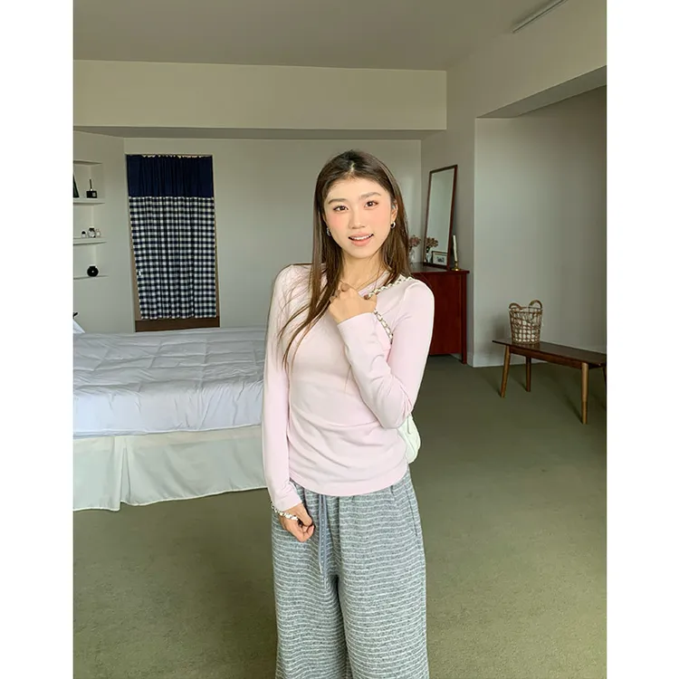 橘子树在哪儿软糯弹力圆领长袖T恤秋季款基础百搭舒适简约打底衫