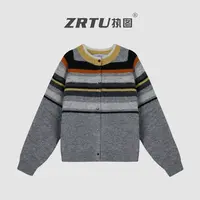 ZRTU/执图复古撞色条纹针织开衫冬季小众设计感质感毛衣外套