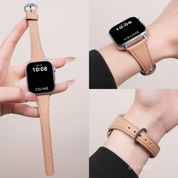 aw适用华为fit4表带fit3/fit2女生小蛮腰真皮腕带FIT4pro牛皮表链