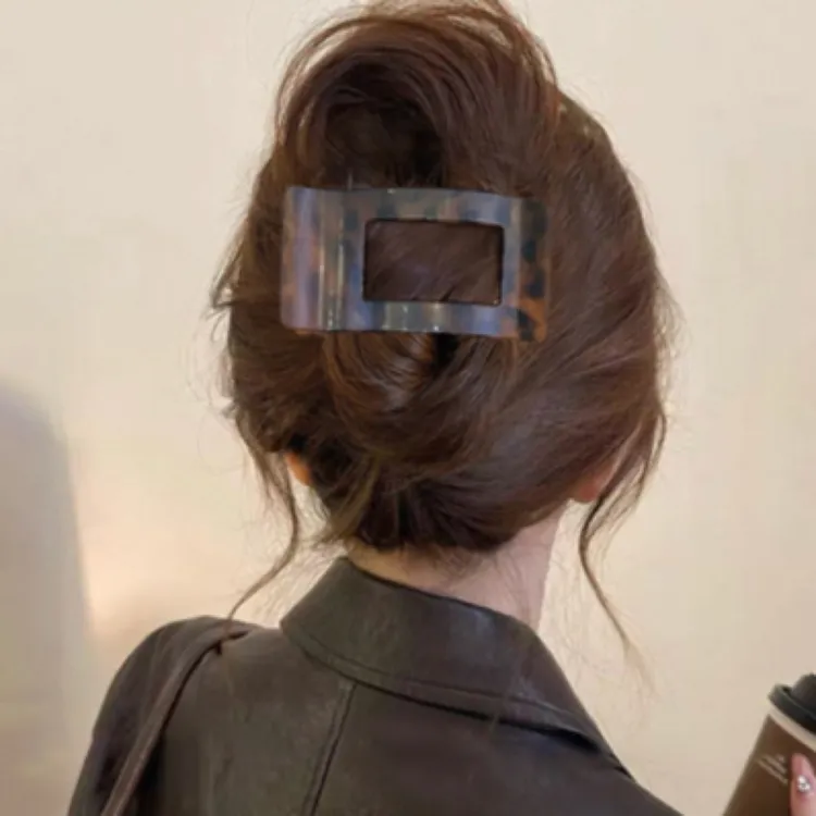 复古豹纹方形弧形抓夹女后脑勺盘发大号鸭嘴夹子鲨鱼夹安全替代品