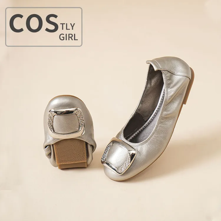 COSTLY GIRL春秋真皮蛋卷鞋软底妈妈鞋中老年豆豆鞋女鞋芭蕾单鞋商品图