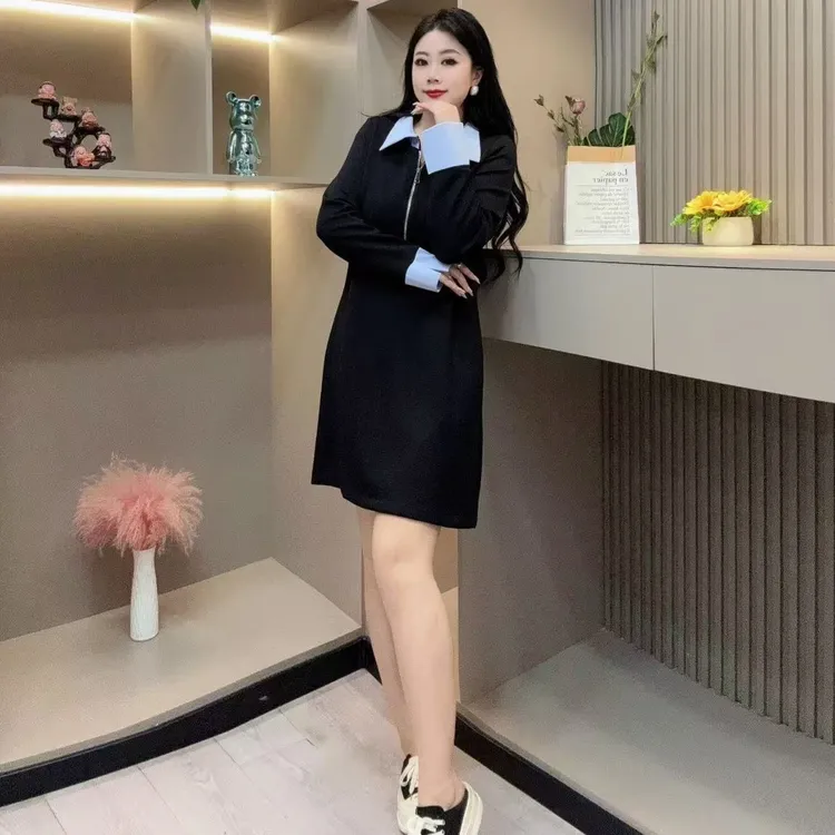 冬季连衣裙-多 7585时尚潮流双拉链百搭休闲设计胖MM大码女装新款