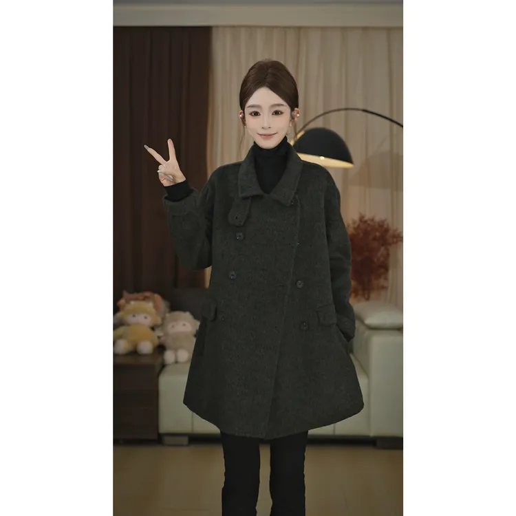 2025圣逸秋冬娃娃领简约双面羊毛大衣外套女